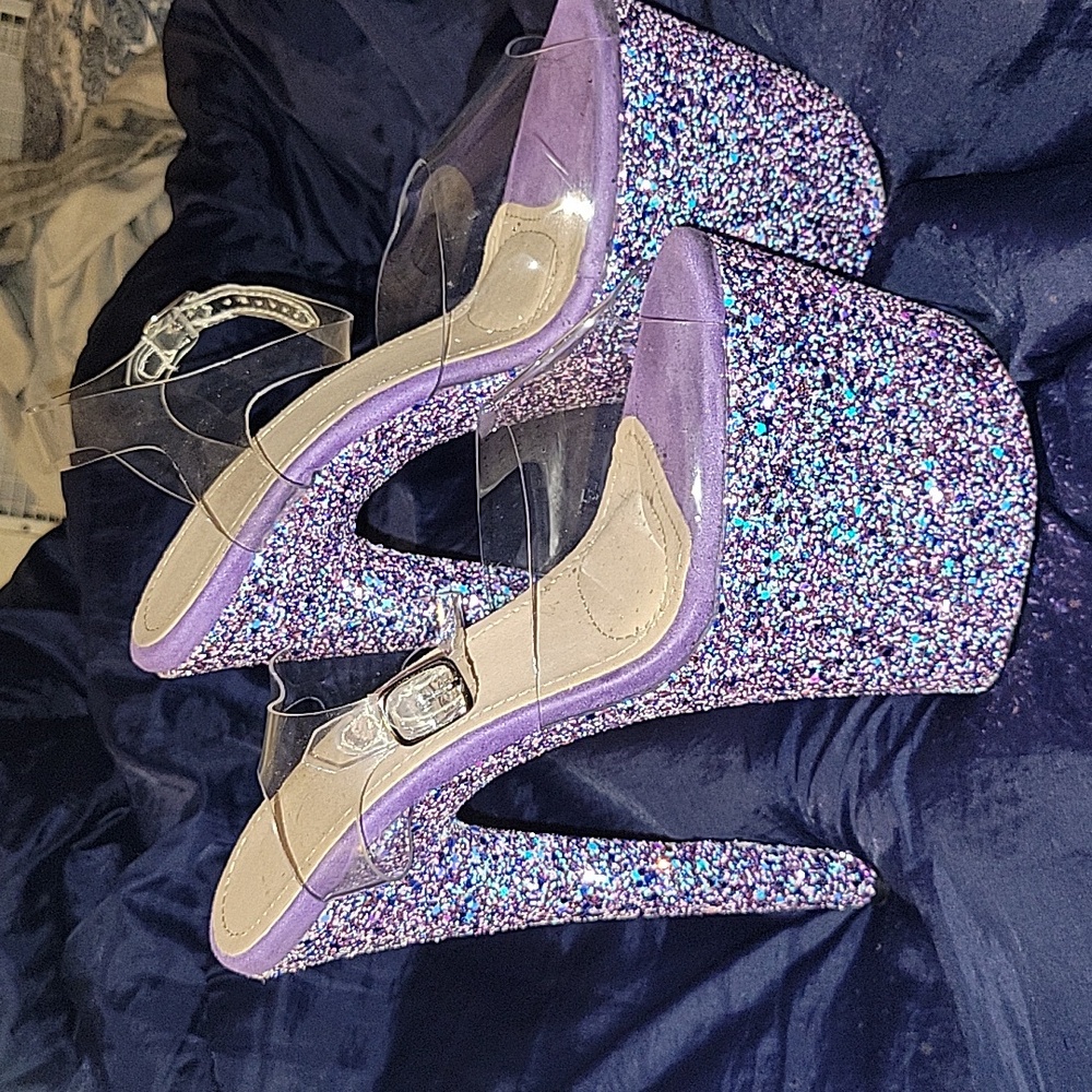 Hella Heels Glitterati Platform Stilettos 8" Purples/Clear Upper Women's 11